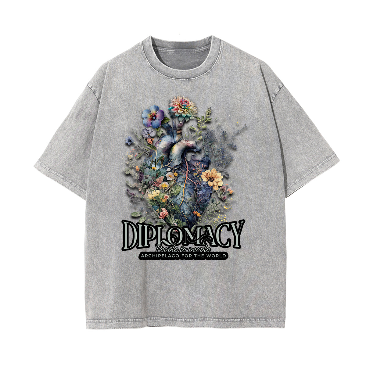 Stone Wash Floral Pattern T Shirt