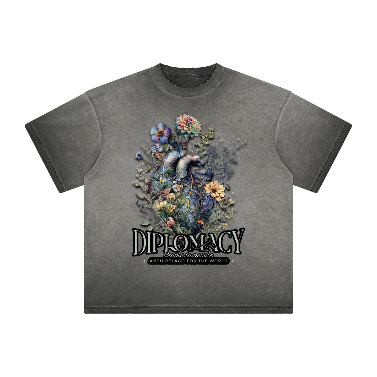 Camiseta gruesa con estampado floral descolorido