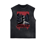 Camiseta sin mangas con gráficos de estilo gánster con bordes deshilachados