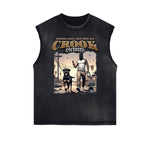 Camiseta sin mangas con gráficos de estilo gánster con bordes deshilachados