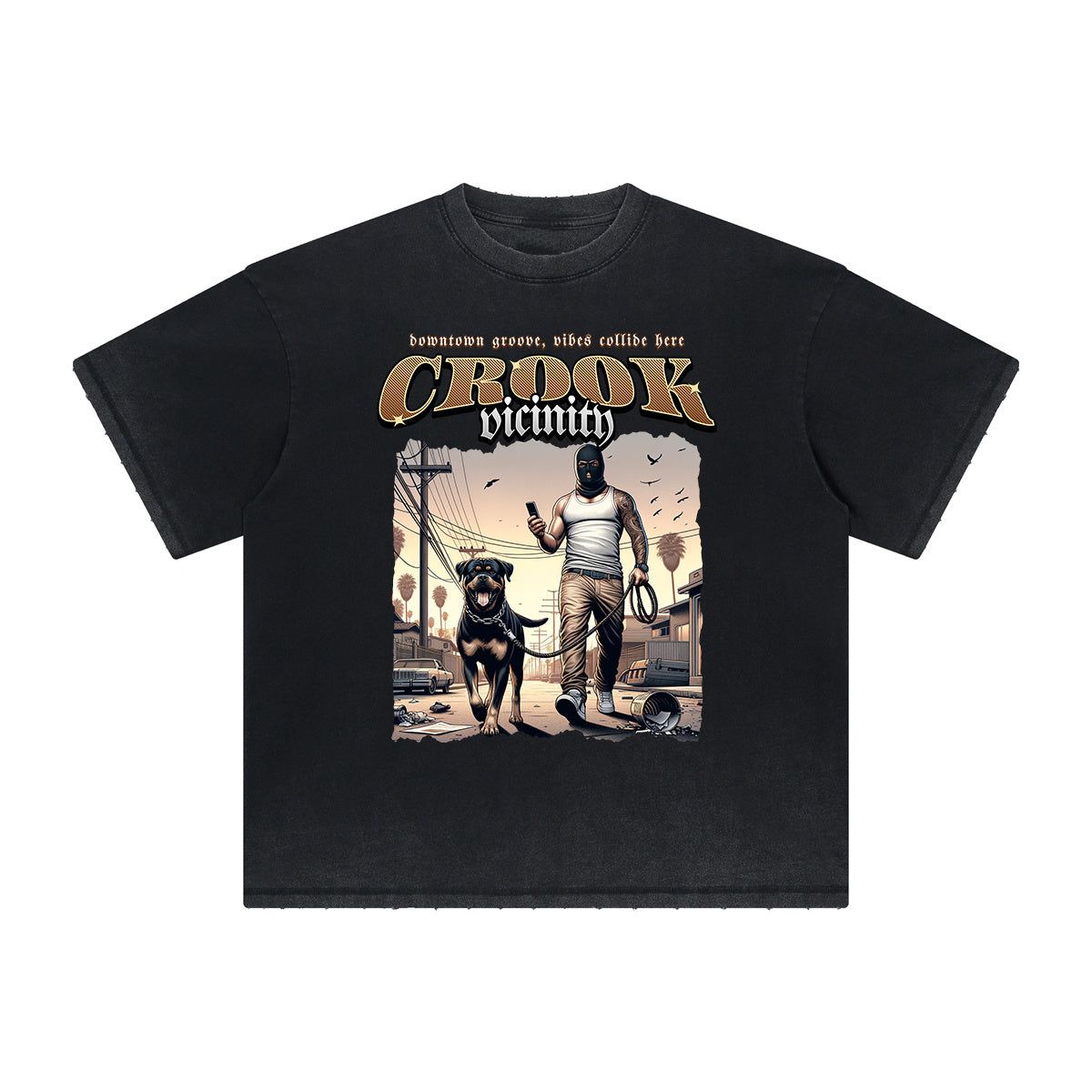 Thick Faded Gangster Style Graphic T Shirt