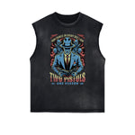 Camiseta sin mangas con gráficos de estilo gánster con bordes deshilachados