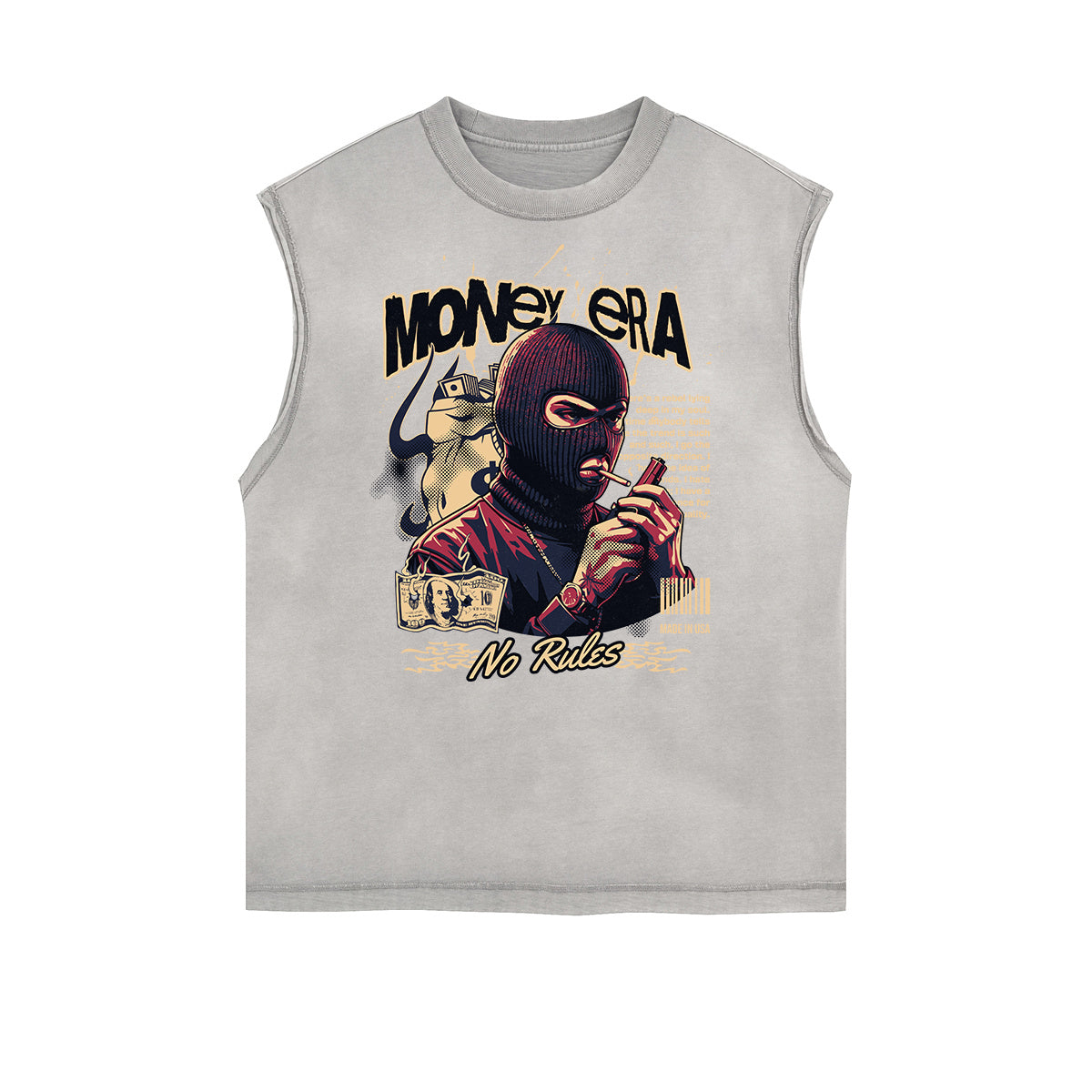 Camiseta sin mangas con estampado desgastado de estilo gánster