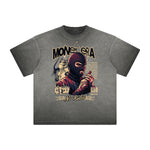 Vintage Frayed Gangster Style Pattern Tee