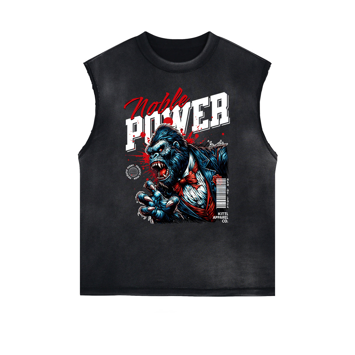 Camiseta sin mangas con gráficos de estilo gánster con bordes deshilachados