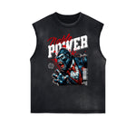 Camiseta sin mangas con gráficos de estilo gánster con bordes deshilachados