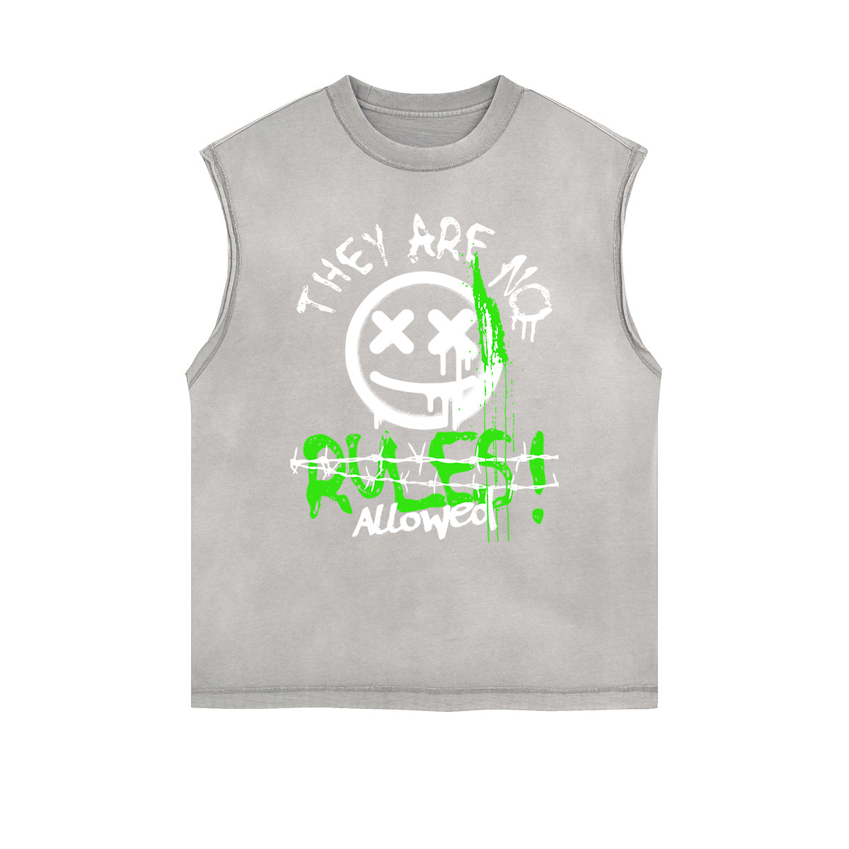 Camiseta sin mangas con gráfico de grafiti con bordes deshilachados