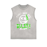 Camiseta sin mangas con gráfico de grafiti con bordes deshilachados