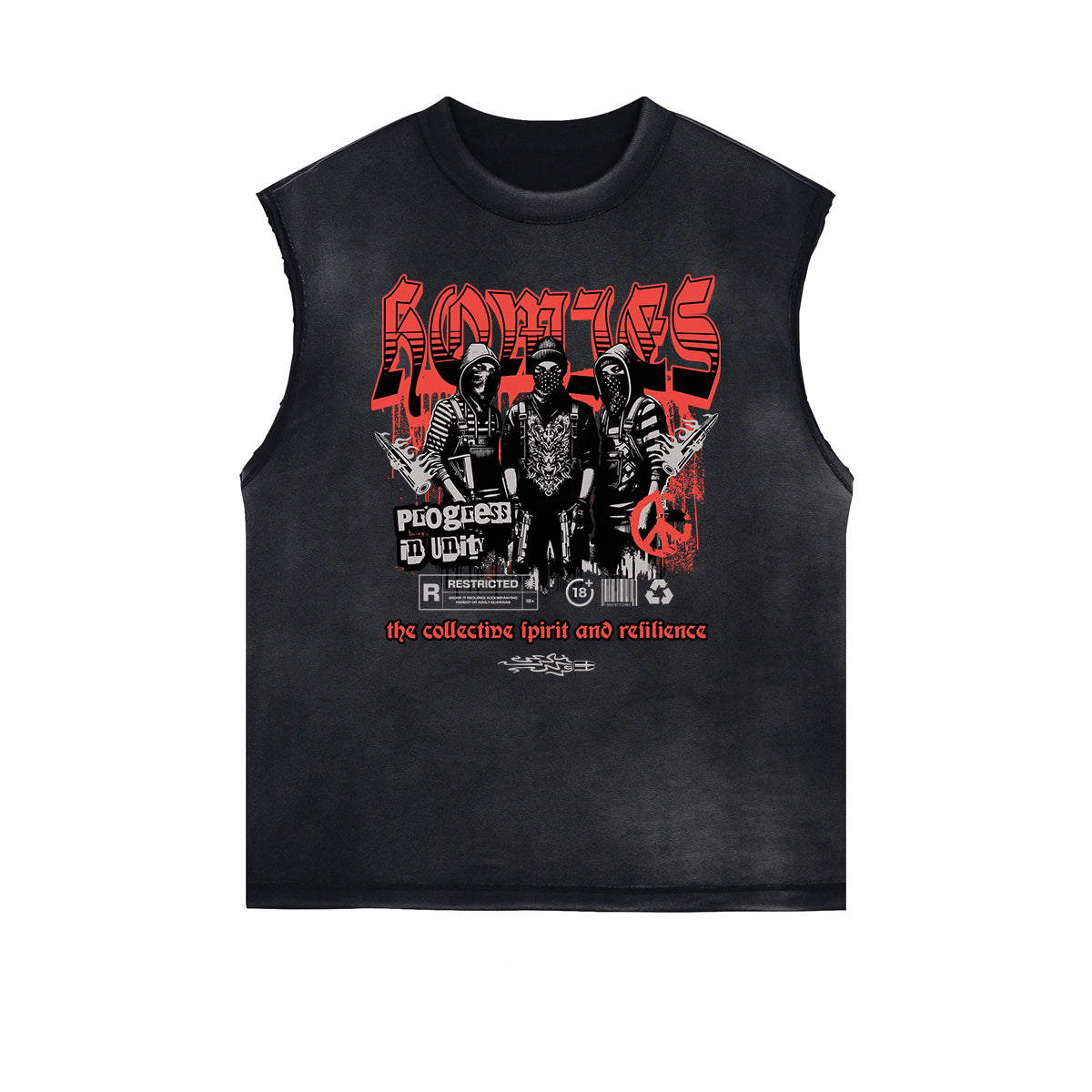 Camiseta sin mangas con estampado de grafiti desgastado