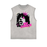 Camiseta sin mangas con gráfico de grafiti con bordes deshilachados