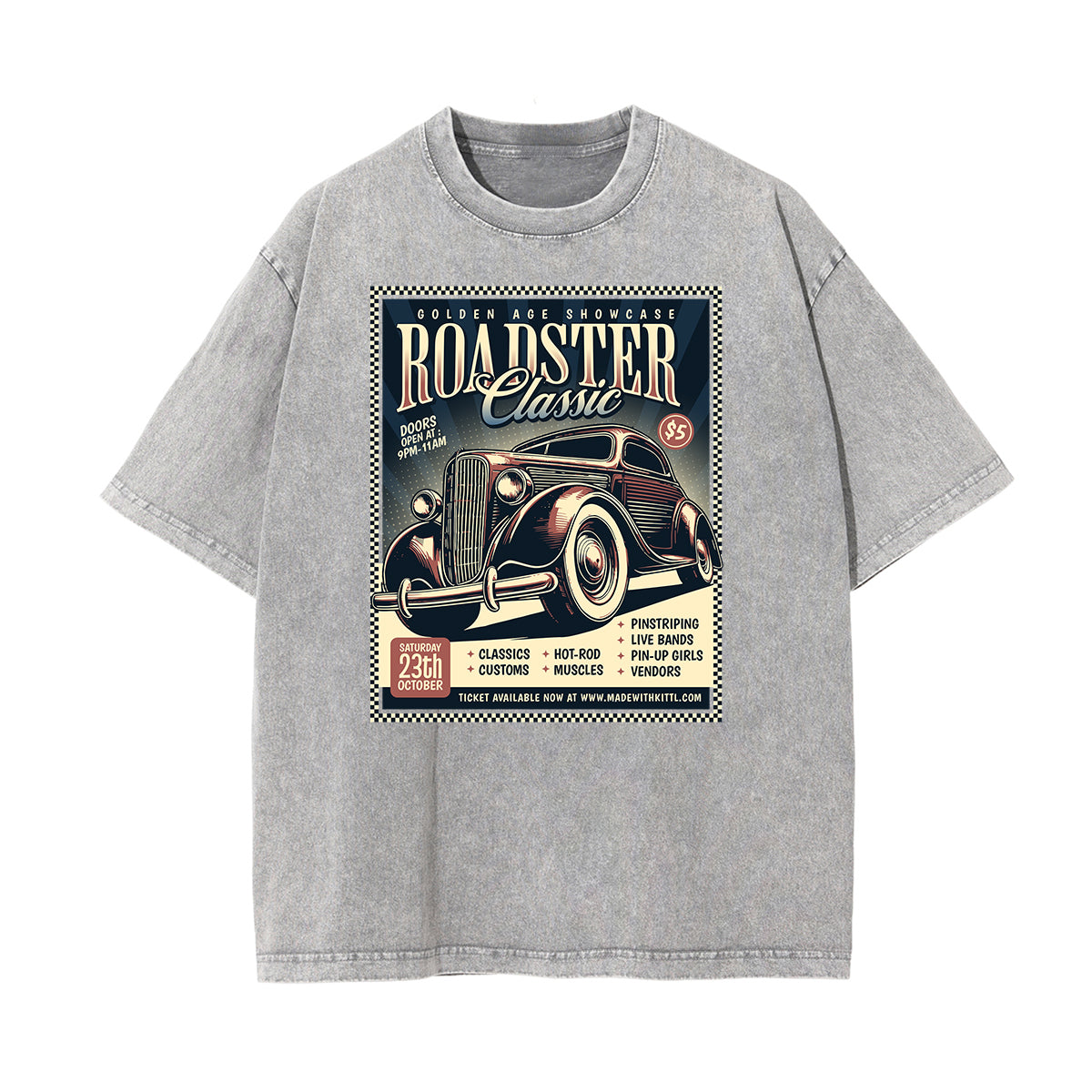 Camiseta con estampado retro revival lavado a la piedra
