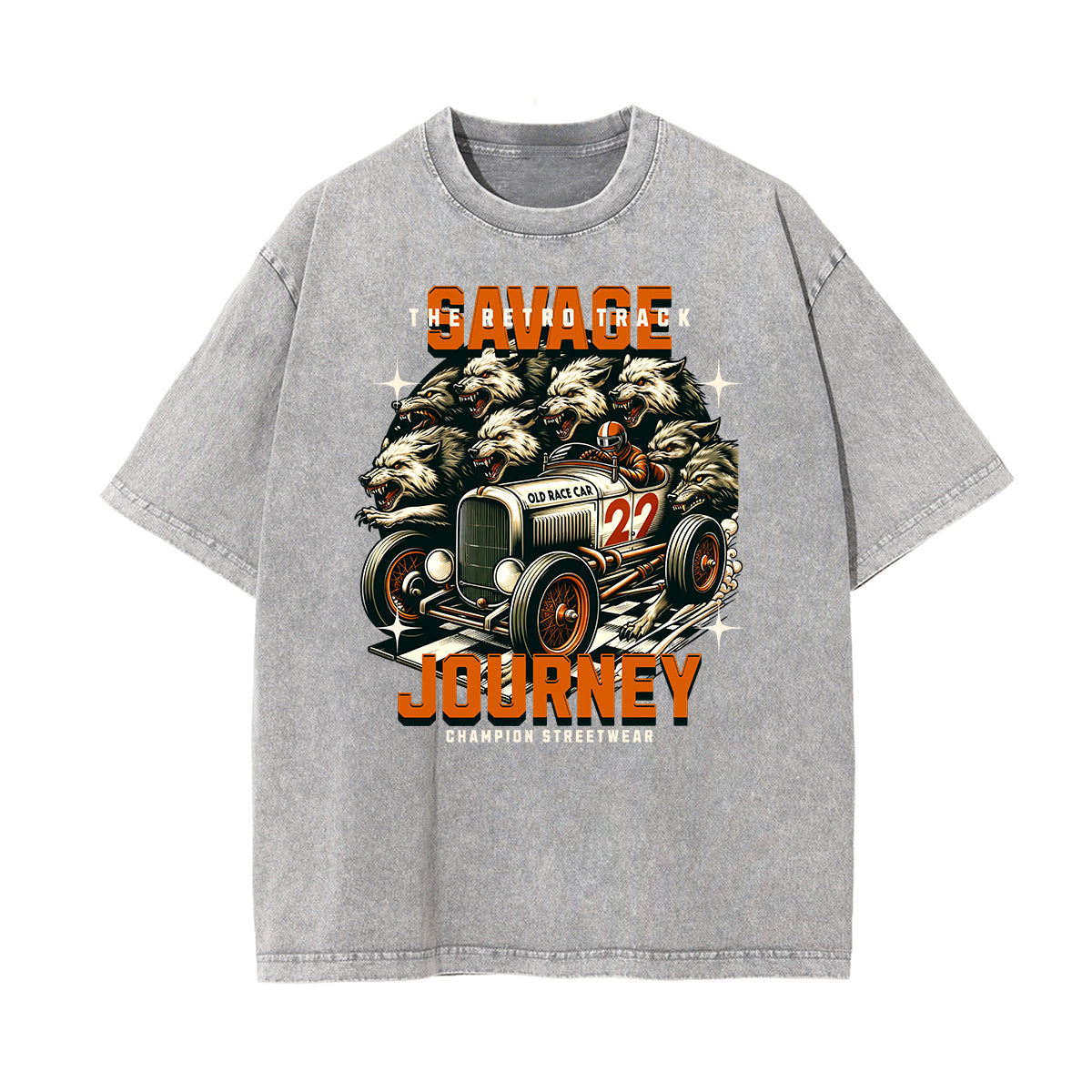 Camiseta con estampado retro revival lavado a la piedra