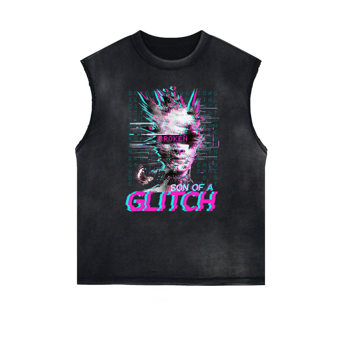 Camiseta sin mangas con gráfico de arte abstracto con bordes deshilachados