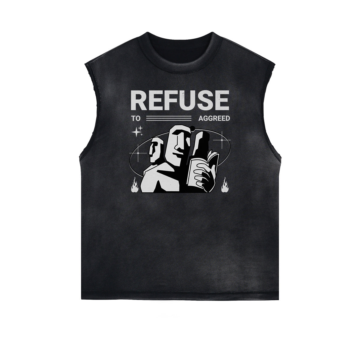 Camiseta sin mangas con gráfico de arte abstracto con bordes deshilachados