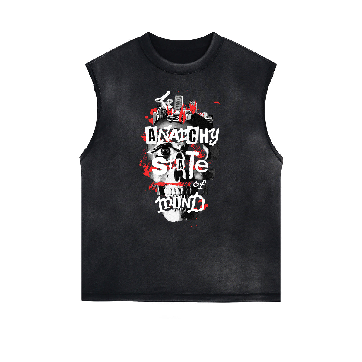 Camiseta sin mangas con gráfico de arte abstracto con bordes deshilachados