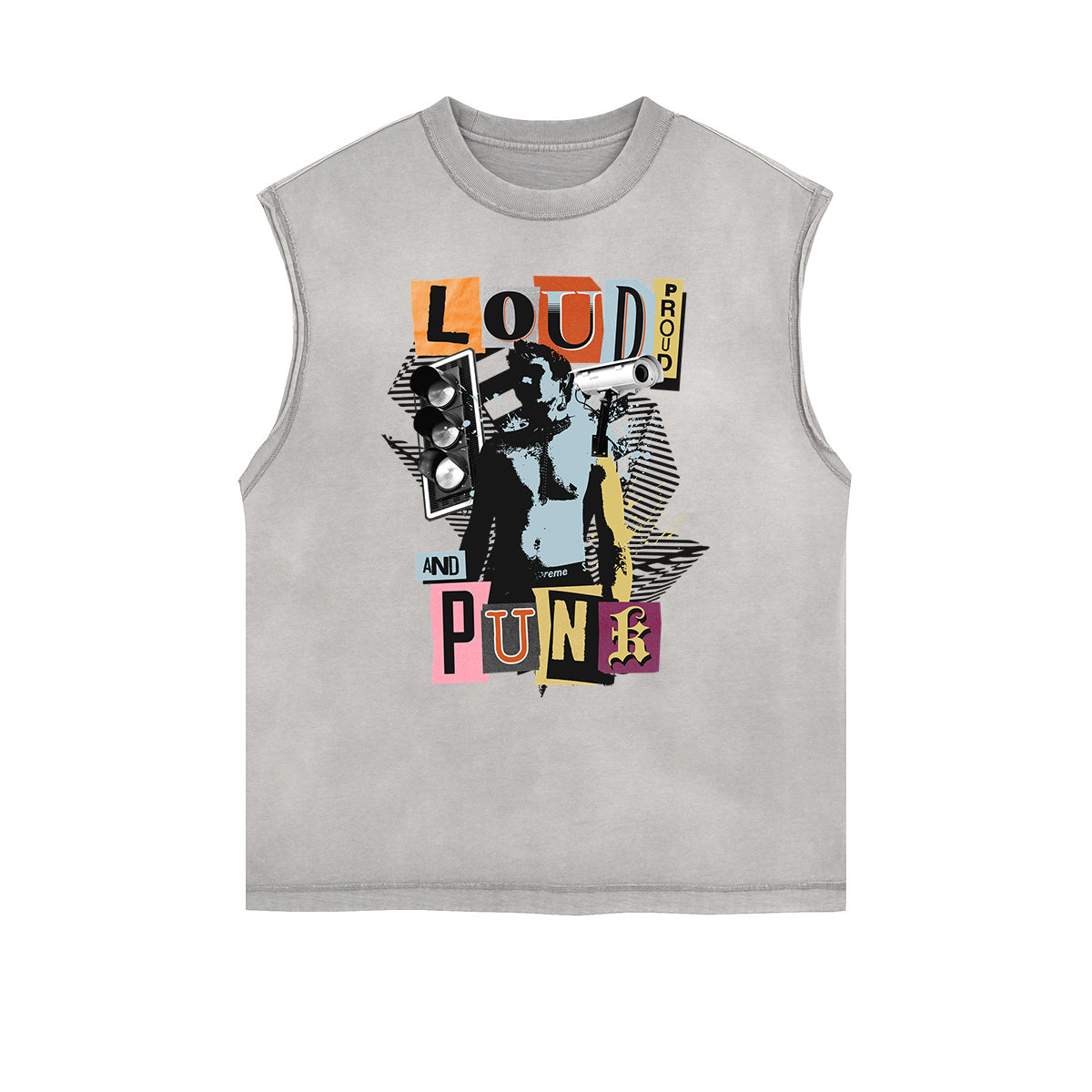 Camiseta sin mangas con estampado de arte abstracto desgastado