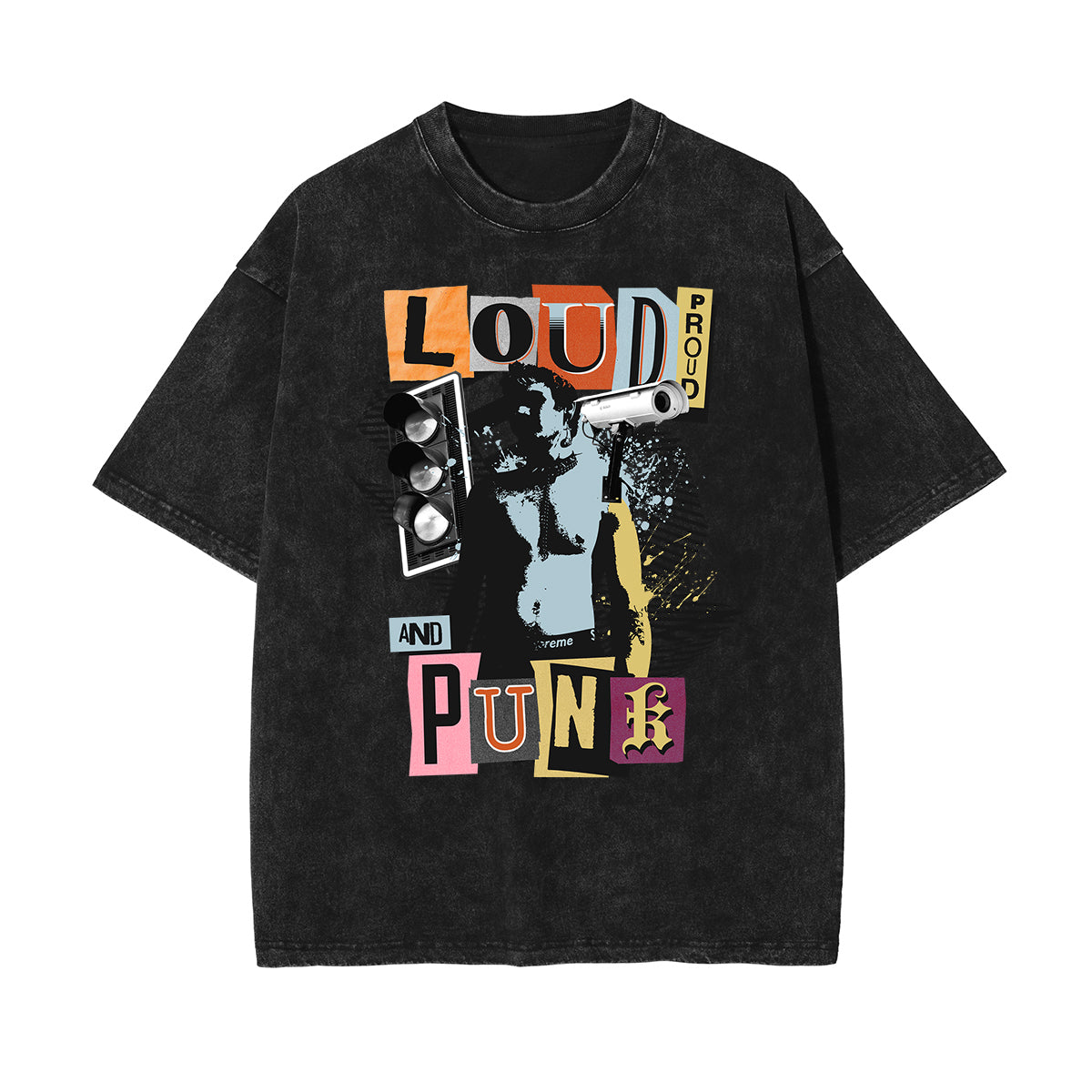Camiseta de algodón con gráfico de arte abstracto lavado