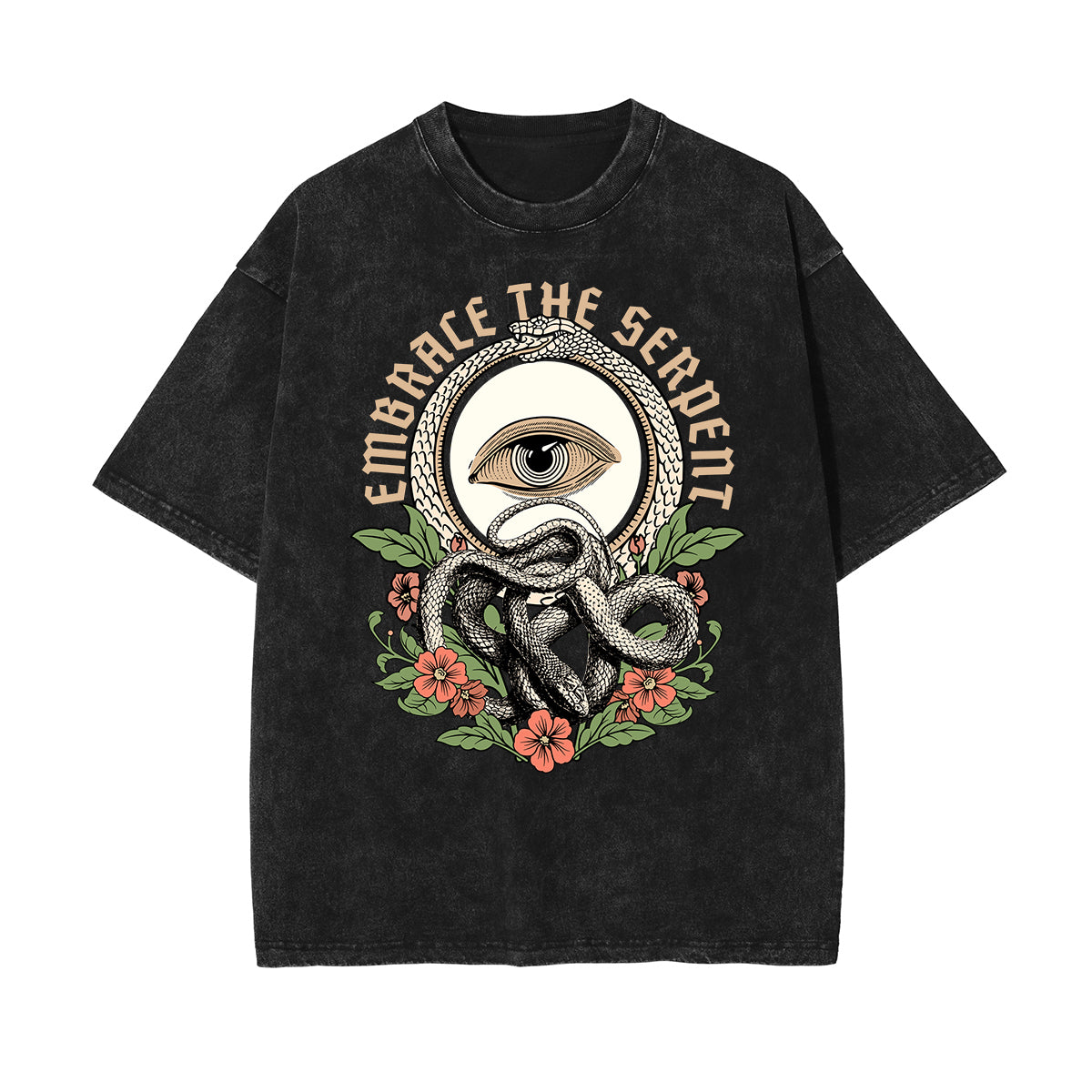 Camiseta de algodón con gráfico de serpiente lavada