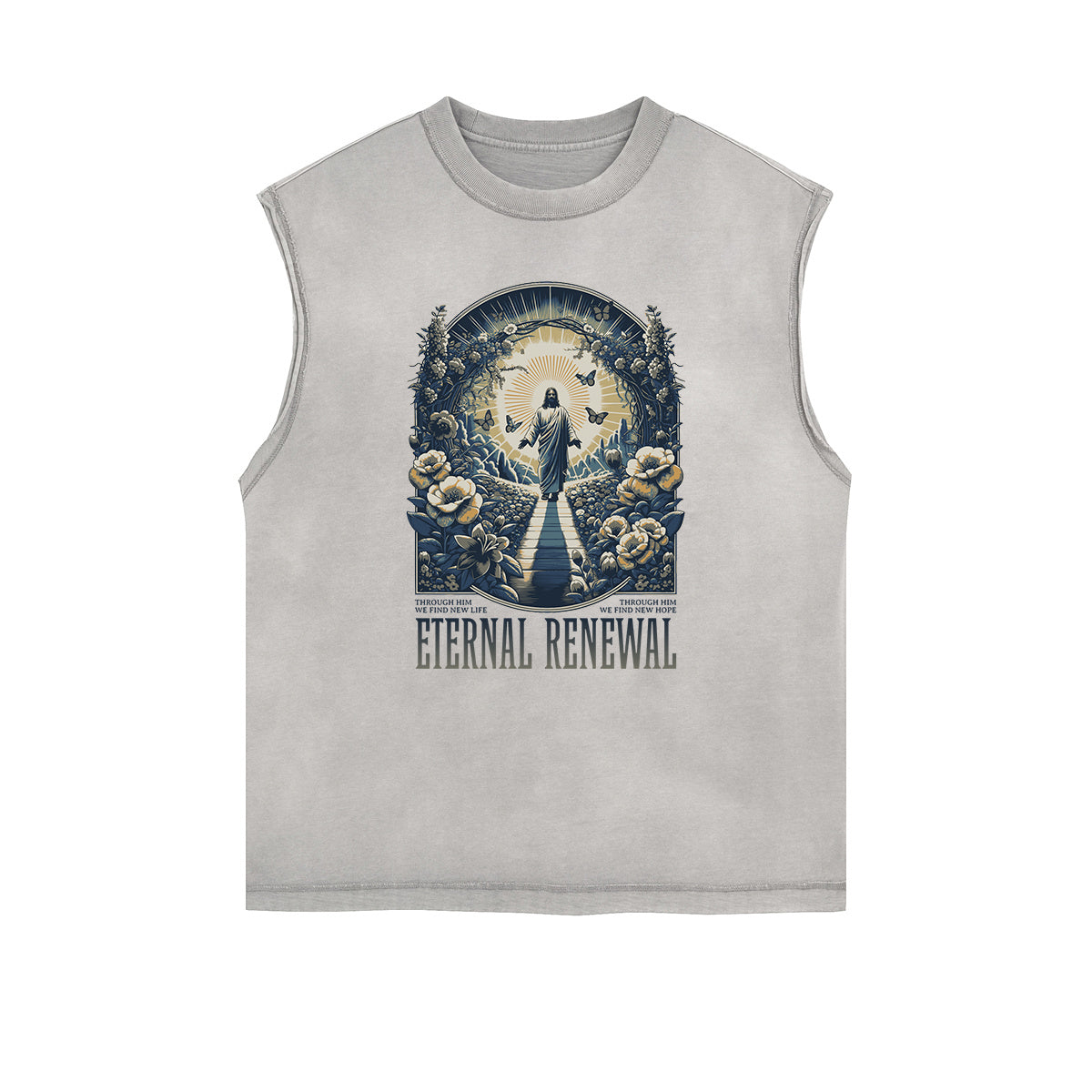 Camiseta sin mangas con estampado de Jesús desgastada