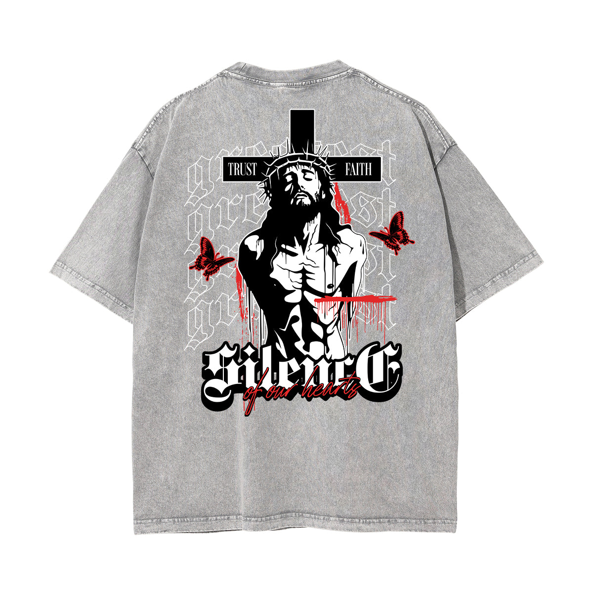 Camiseta de algodón con gráfico de Jesús lavado