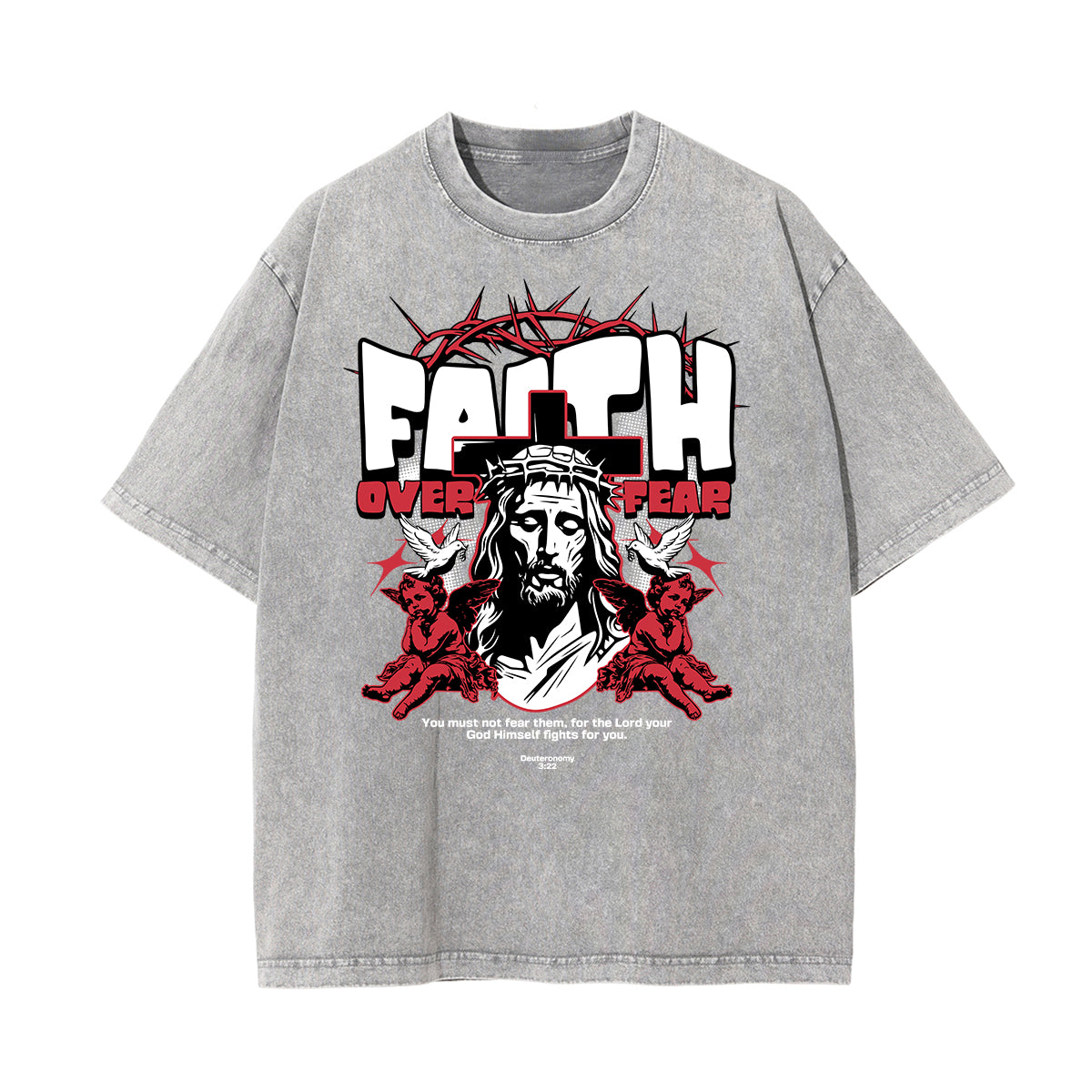 Camiseta de algodón con gráfico de Jesús lavado