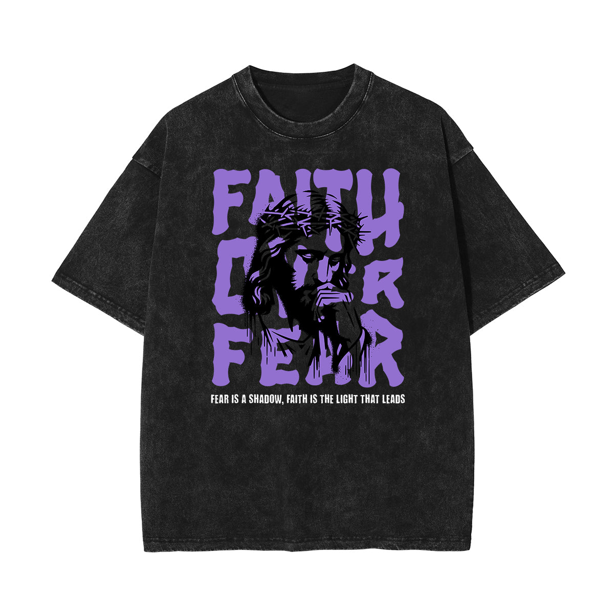 Camiseta con estampado de Jesús lavado a la piedra