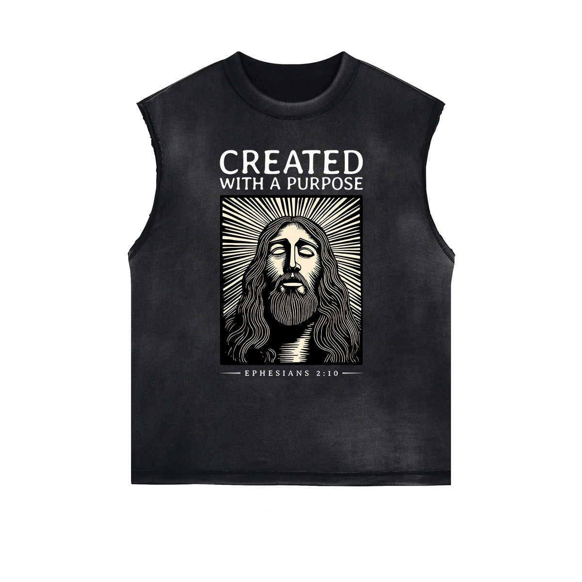 Camiseta sin mangas con gráfico de Jesús con bordes deshilachados