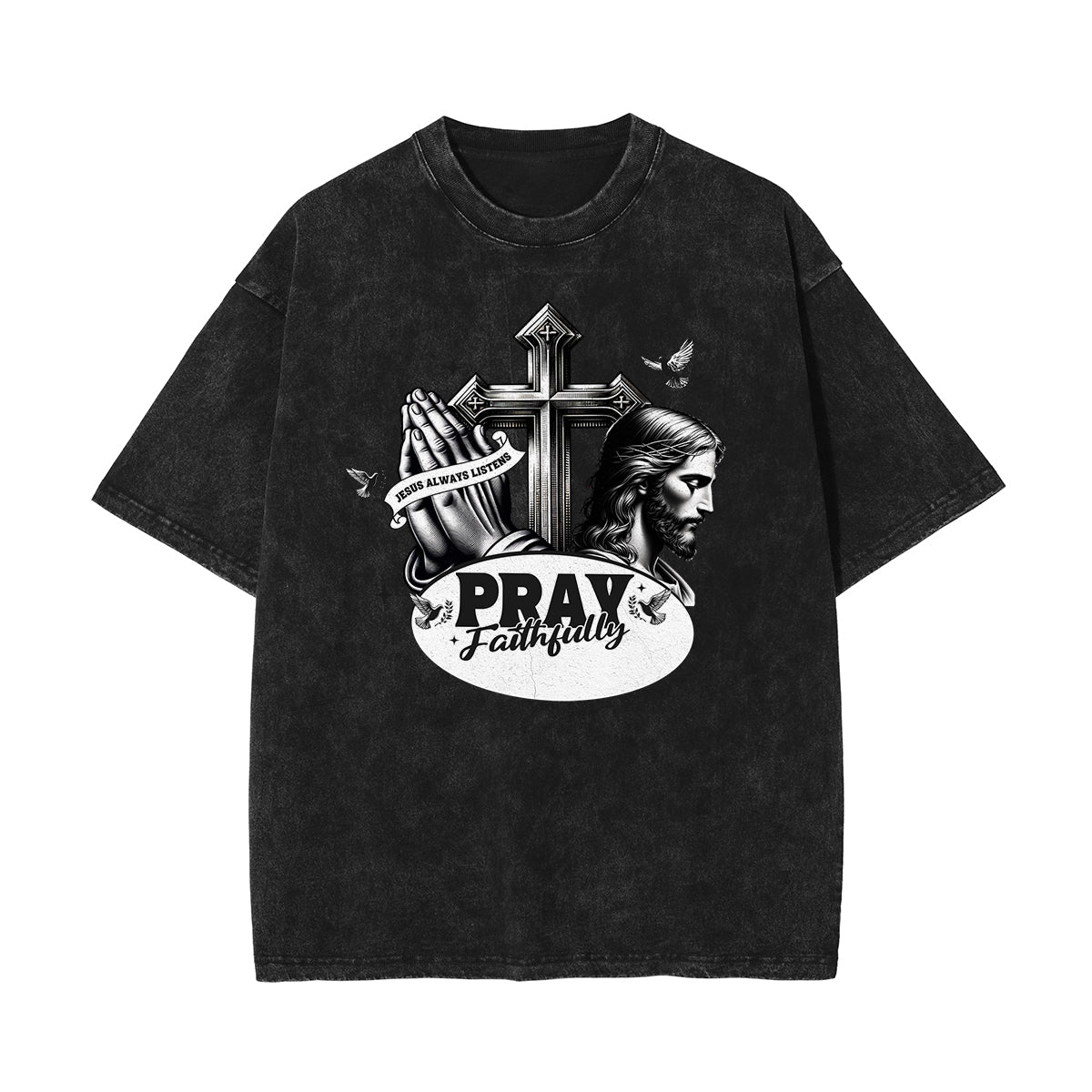 Camiseta con estampado de Jesús lavado a la piedra
