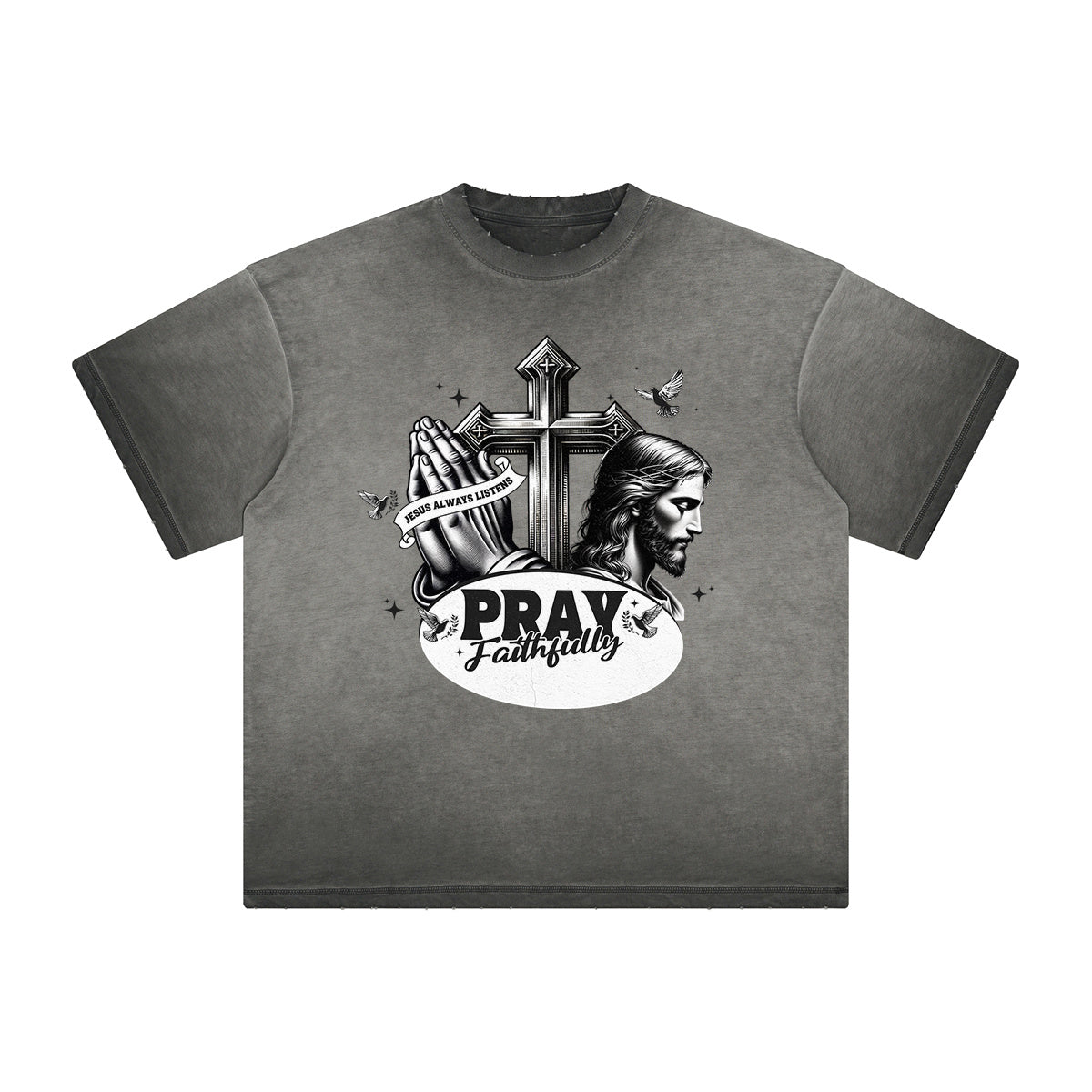 Vintage Frayed Jesus Pattern Tee