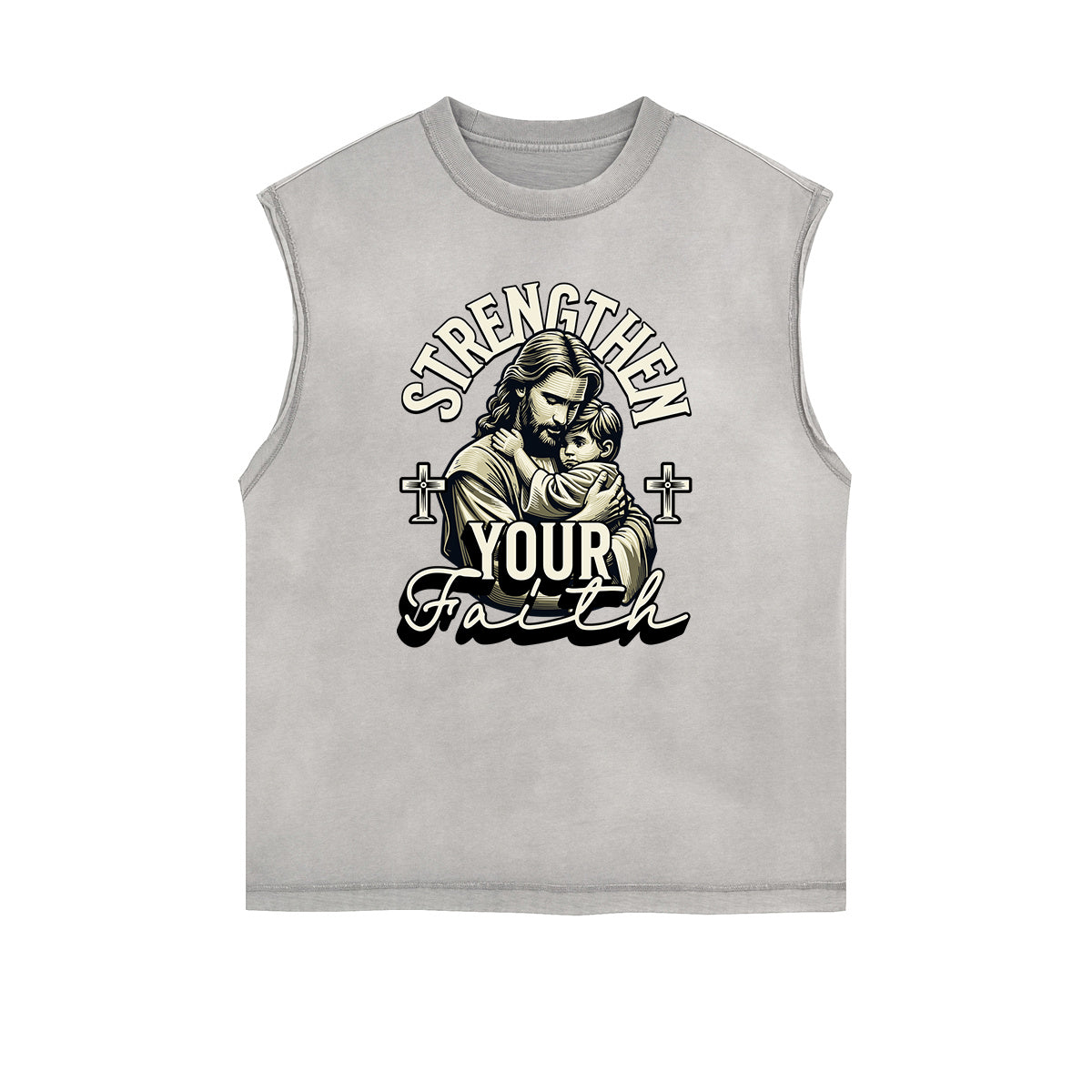 Camiseta sin mangas con estampado de Jesús desgastada