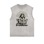 Camiseta sin mangas con estampado de Jesús desgastada