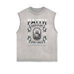 Camiseta sin mangas con estampado de Jesús desgastada