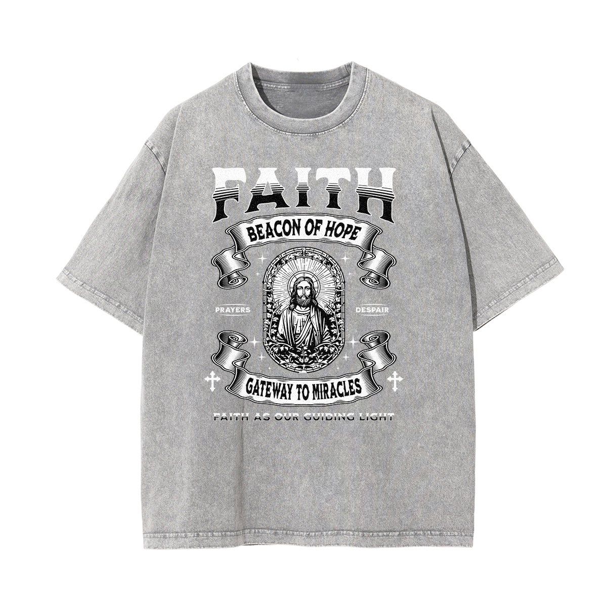 Camiseta de algodón con gráfico de Jesús lavado