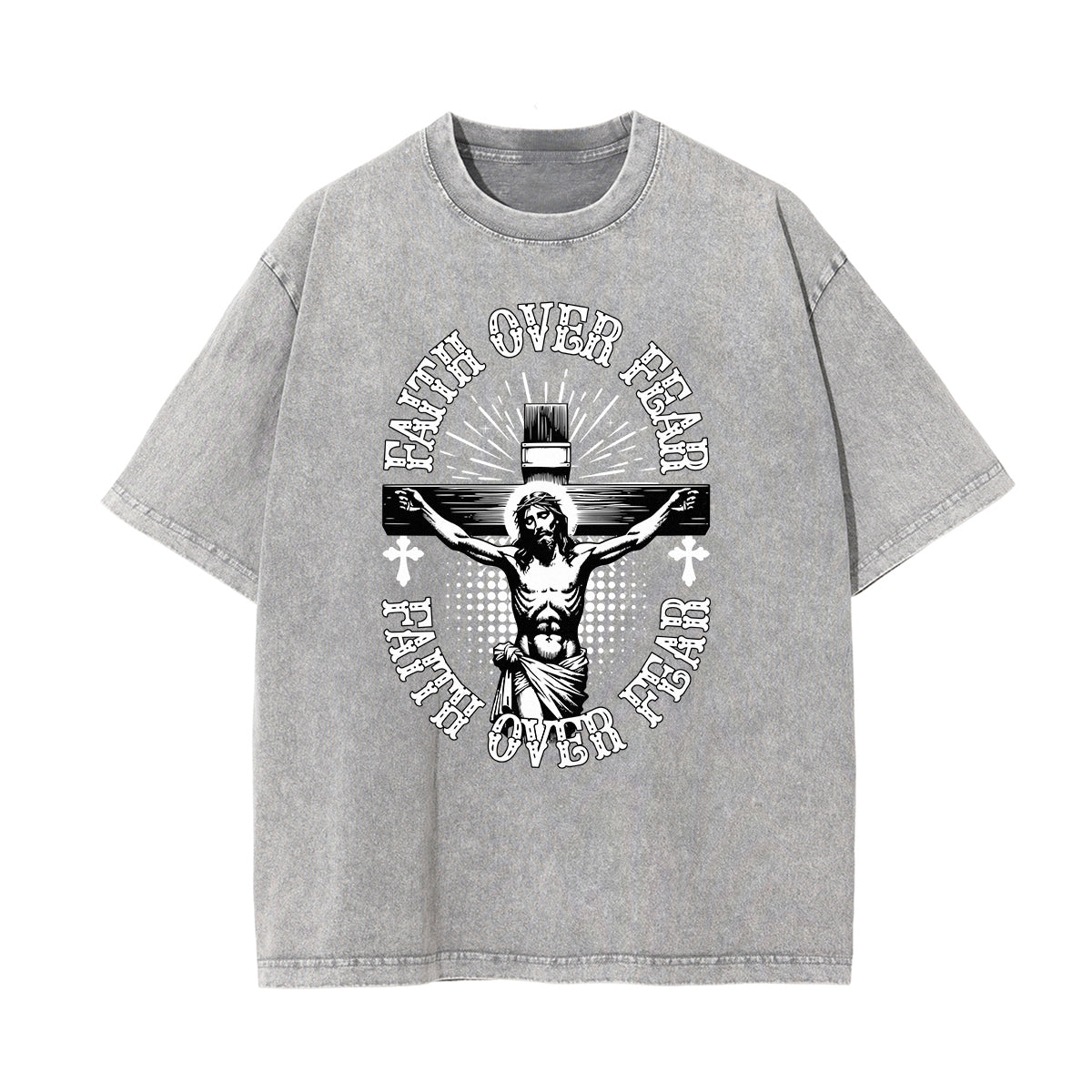 Camiseta de algodón con gráfico de Jesús lavado