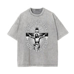 Camiseta de algodón con gráfico de Jesús lavado