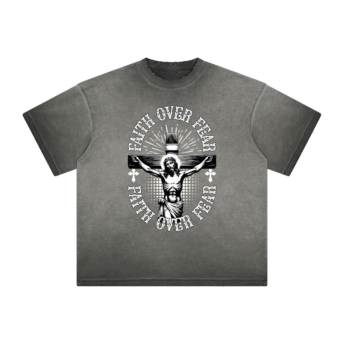 Vintage Frayed Jesus Pattern Tee