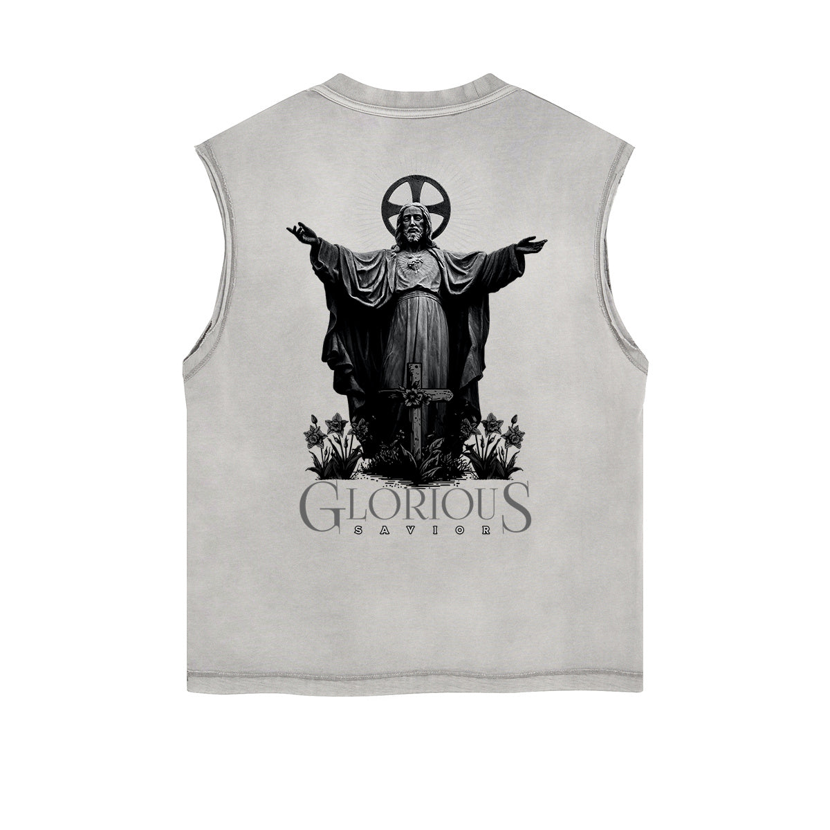 Camiseta sin mangas con estampado de Jesús desgastada