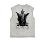 Camiseta sin mangas con estampado de Jesús desgastada