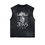 Camiseta sin mangas con gráfico de Jesús con bordes deshilachados