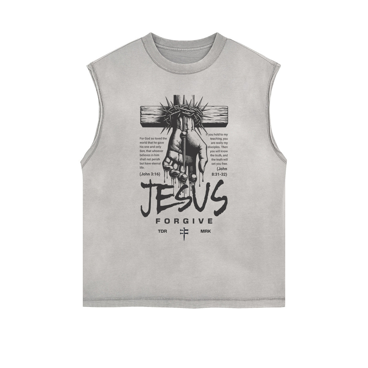 Camiseta sin mangas con estampado de Jesús desgastada