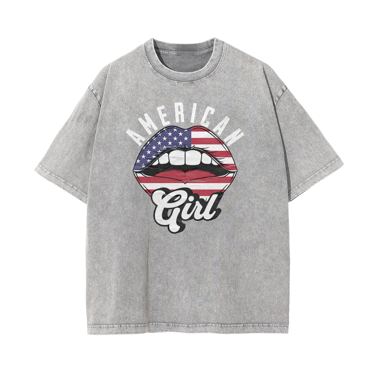 Camiseta con estampado de labios rojos lavados a la piedra