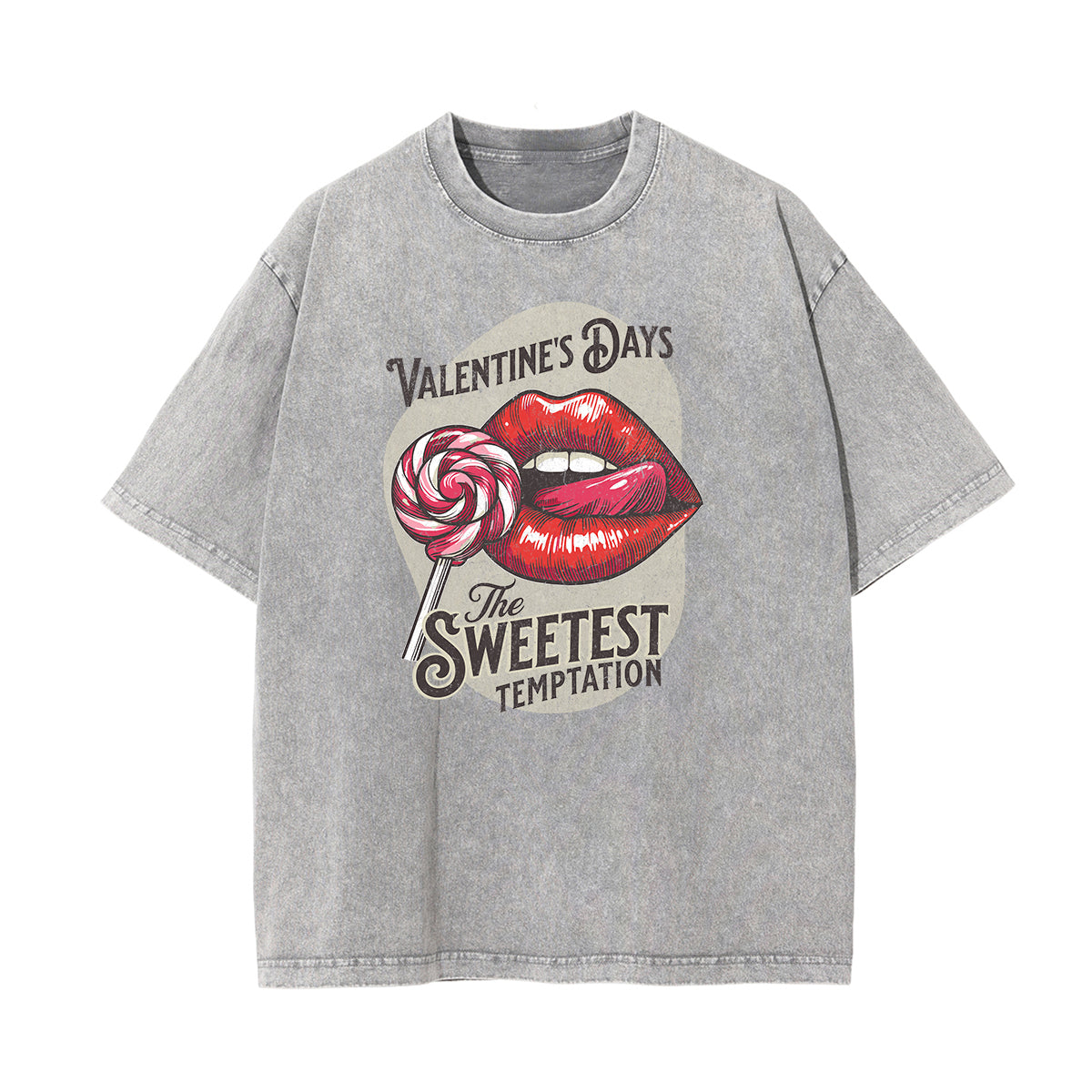 Camiseta con estampado de labios rojos lavados a la piedra