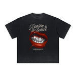Vintage Frayed Red Lips Pattern Tee