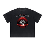 Vintage Frayed Red Lips Pattern Tee