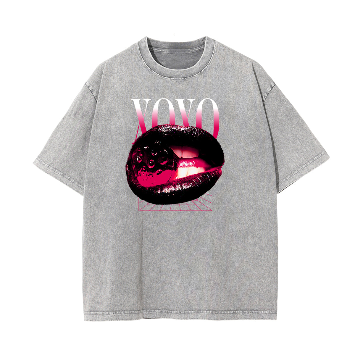Camiseta con estampado de labios rojos lavados a la piedra