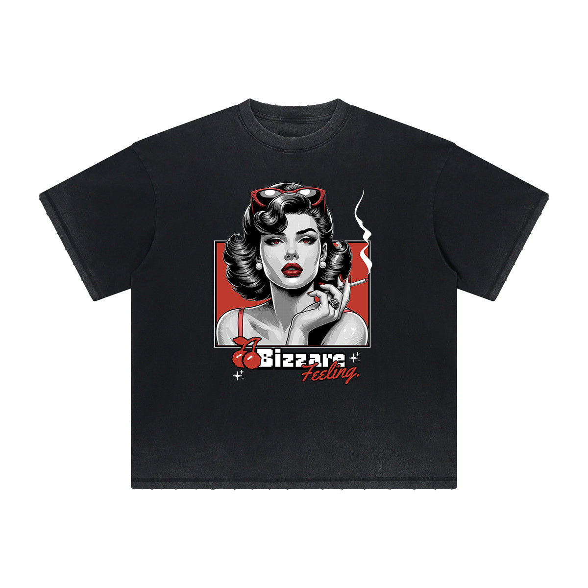 Vintage Frayed Red Lips Pattern Tee