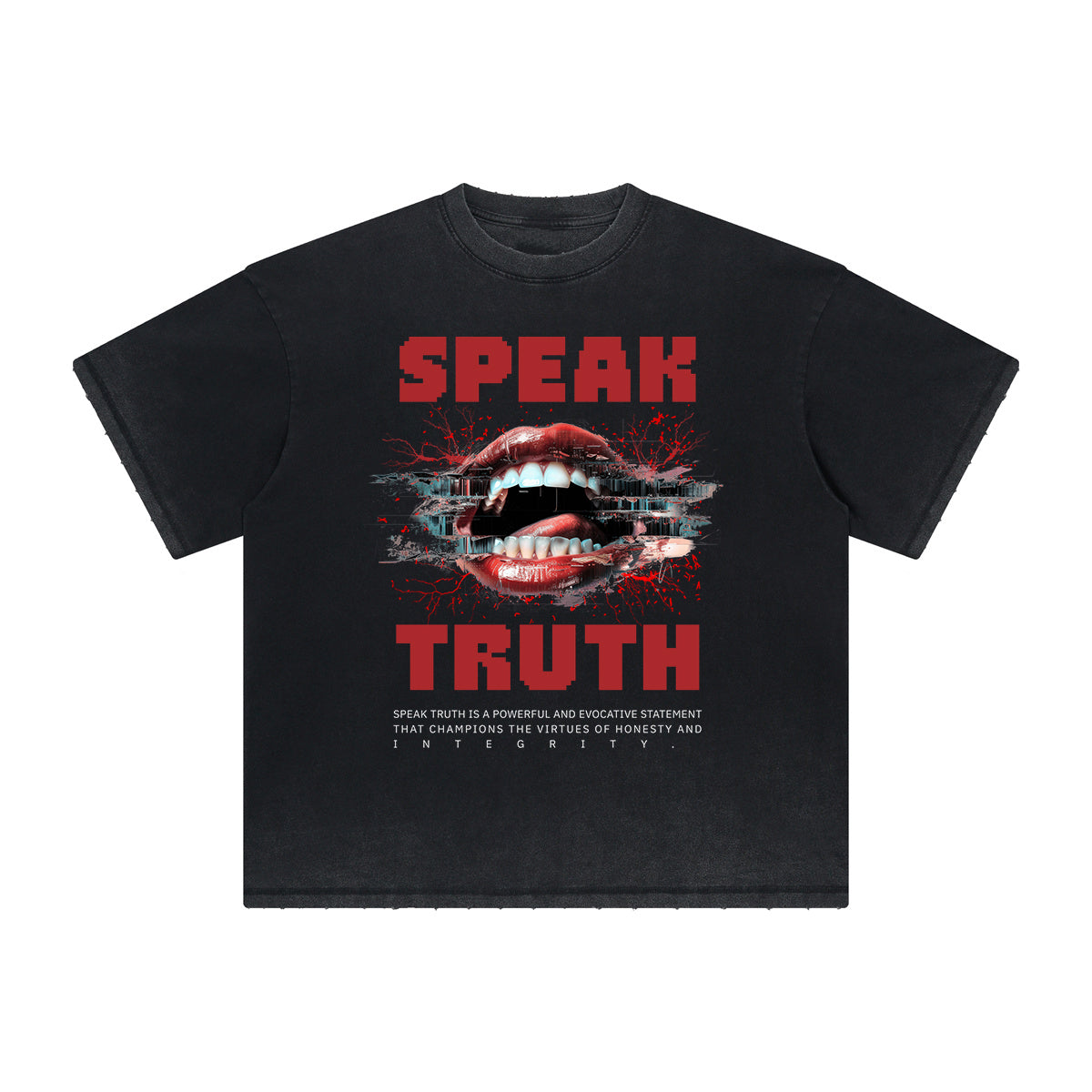 Vintage Frayed Red Lips Pattern Tee