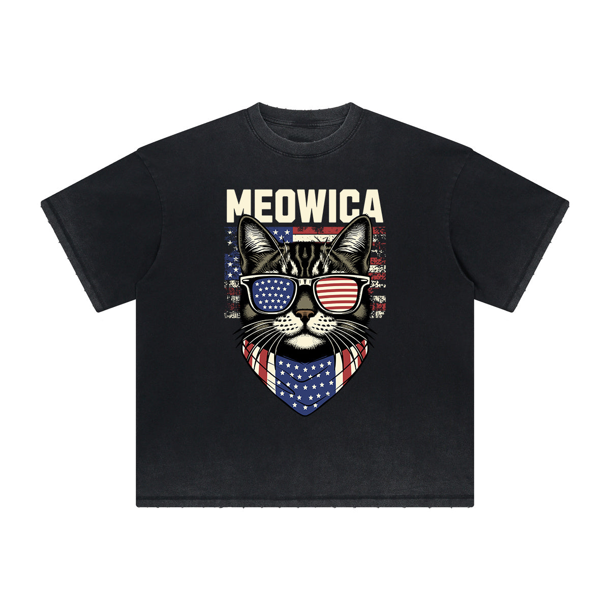 Thick Faded Cat Graphic T Shirt