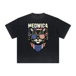 Thick Faded Cat Graphic T Shirt