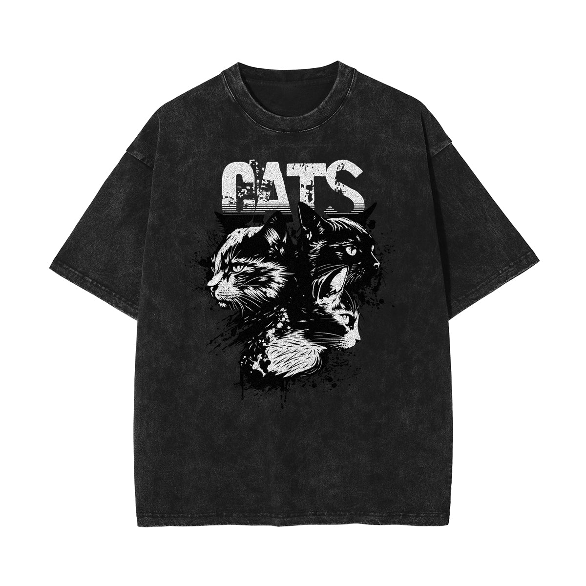 Camiseta con estampado de gato lavado a la piedra